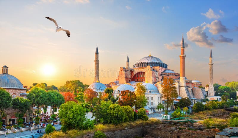 Famous Hagia Sophia in the evening sun rays, Istanbul, Turkey