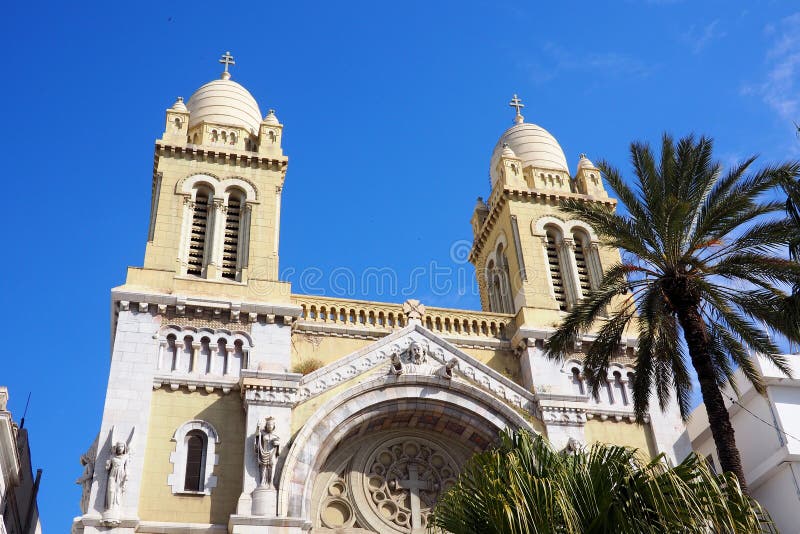 The famous landmark Catholic Church in downtown Tunis