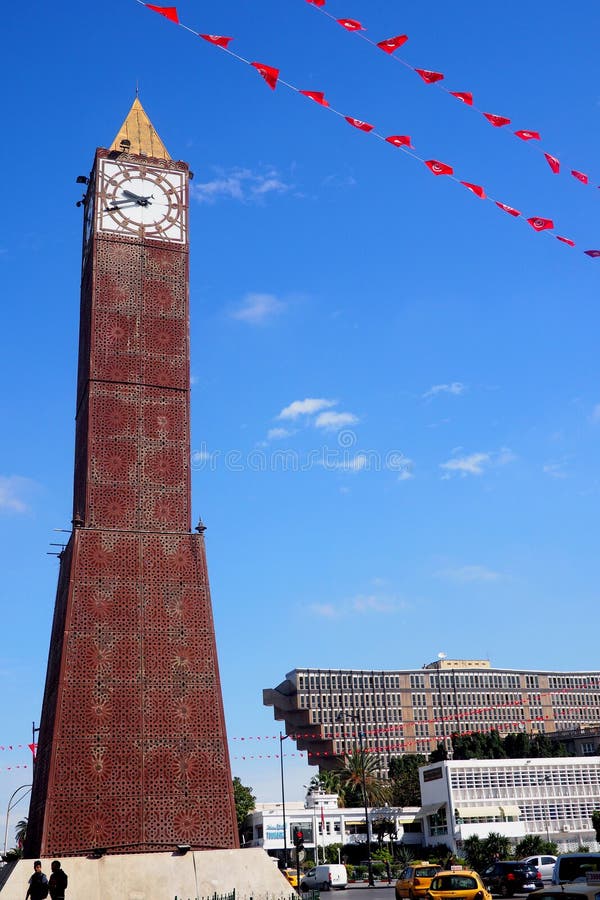 The famous landmark clock tower in downtown Tunis