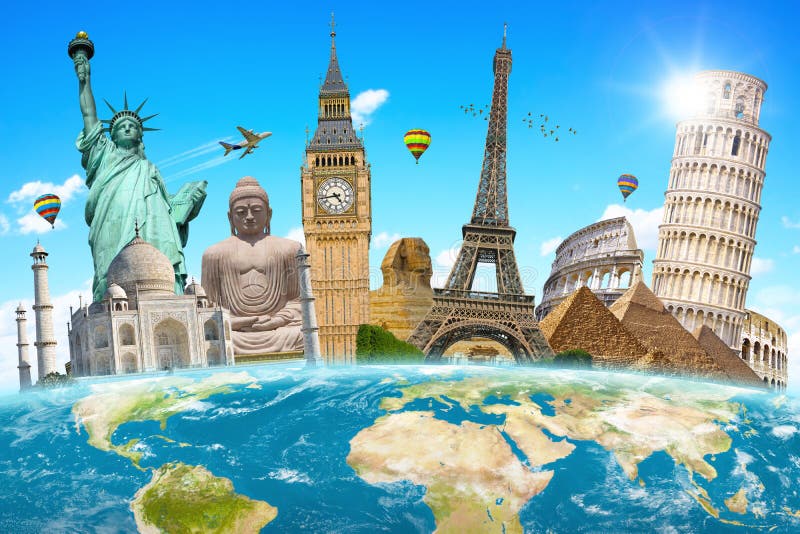 Famous Landmarks of the World Surrounding Planet Earth Stock ...
