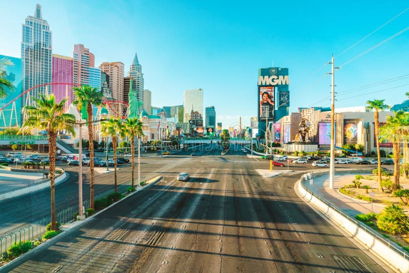 Famous Las Vegas Hotels, Beautiful Street Panorama. Las Vegas, USA