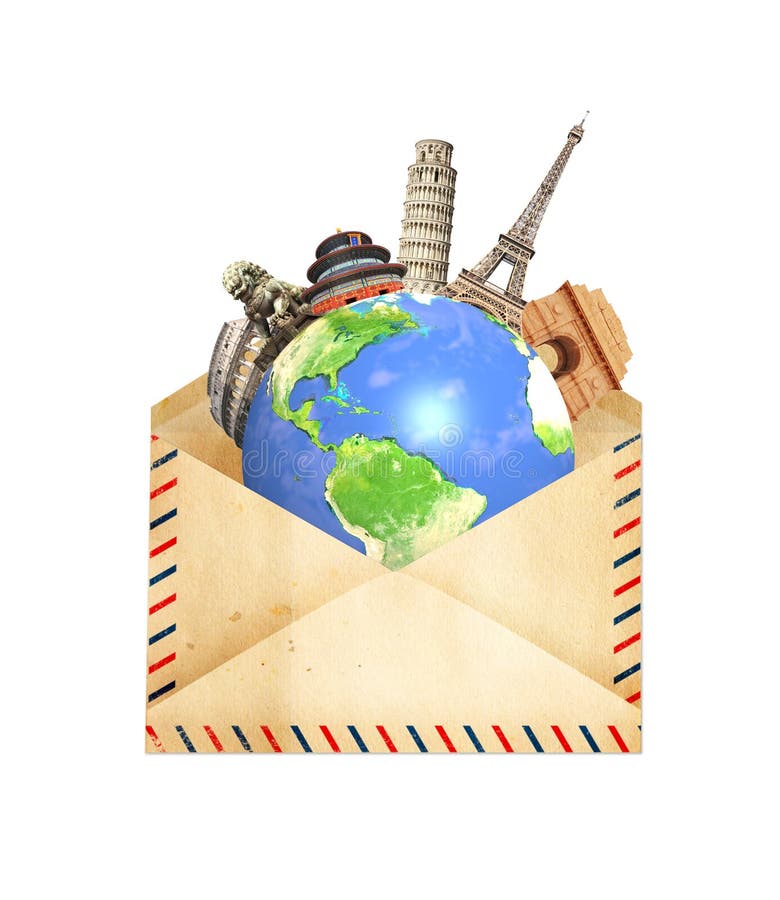 Famous monuments of the world surrounding of planet Earth in old royalty free stock photography Famous monuments of the world surrounding of planet Earth in old royalty free stock photography