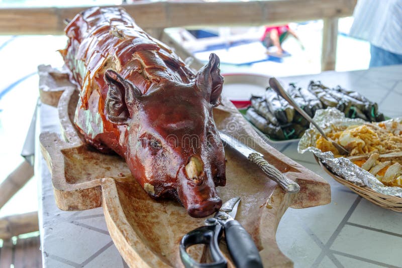 Famous Philippines Food - Lechon Stock Image - Image of table, head