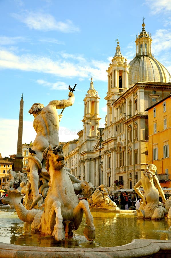 Piazza Navona is a city square in Rome, Italy. It is built on the site of the Stadium of Domitian, built in first century AD, and follows the form of the open space of the stadium. Fountain of Neptune is a fountain in Rome, Italy, located at the north end of the Piazza Navona. Piazza Navona is a city square in Rome, Italy. It is built on the site of the Stadium of Domitian, built in first century AD, and follows the form of the open space of the stadium. Fountain of Neptune is a fountain in Rome, Italy, located at the north end of the Piazza Navona.