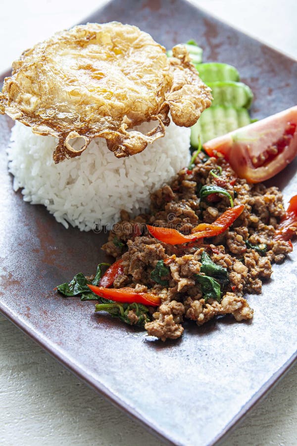 Thai Food Holy Basil with Minced Pork and Fried Egg Stock Image Image