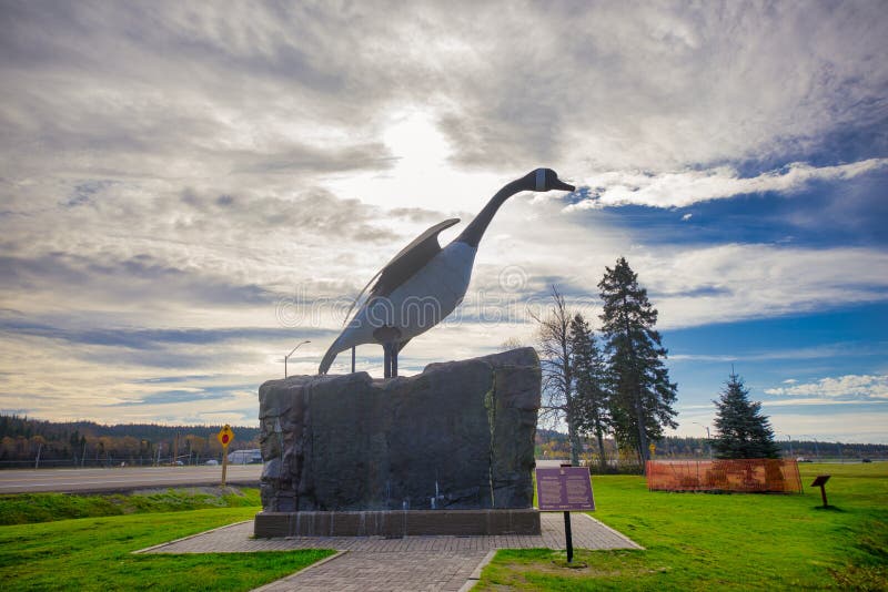 View of the famous Wawa giant goose statue built in the 1960s overlooking Transcanada Highway in Ontario, Canada. View of the famous Wawa giant goose statue built in the 1960s overlooking Transcanada Highway in Ontario, Canada