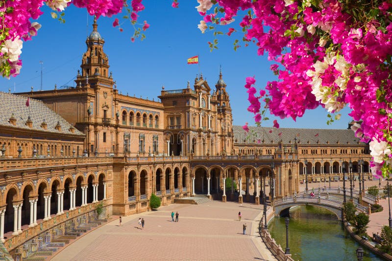 Famouse fyrkant av Spanien i Seville, Spanien fotografering för bildbyråer Famouse fyrkant av Spanien i Seville, Spanien fotografering för bildbyråer