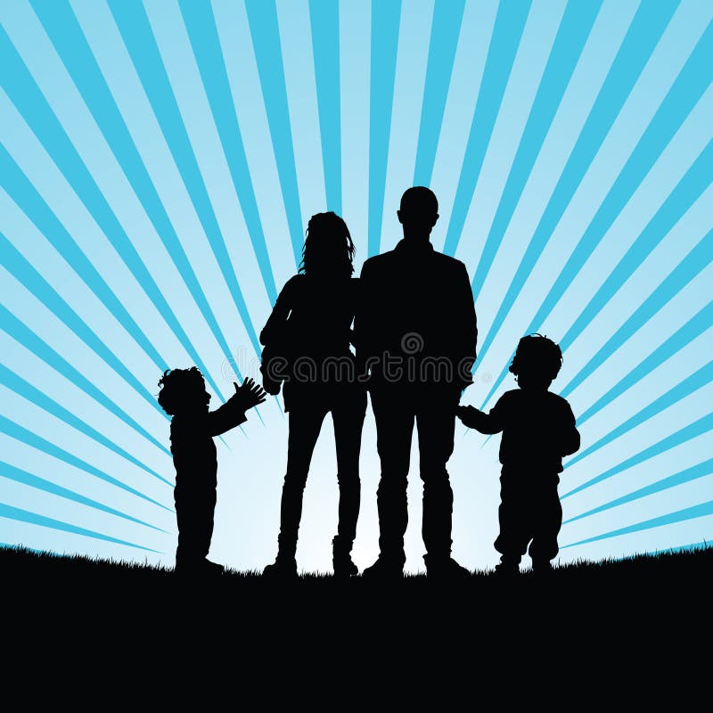 Família com as crianças felizes no illustrat da silhueta da natureza da beleza ilustração do vetor Família com as crianças felizes no illustrat da silhueta da natureza da beleza ilustração do vetor