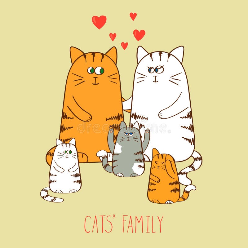 Família de gatos Gatinhos bonitos ilustração do vetor Família de gatos Gatinhos bonitos ilustração do vetor