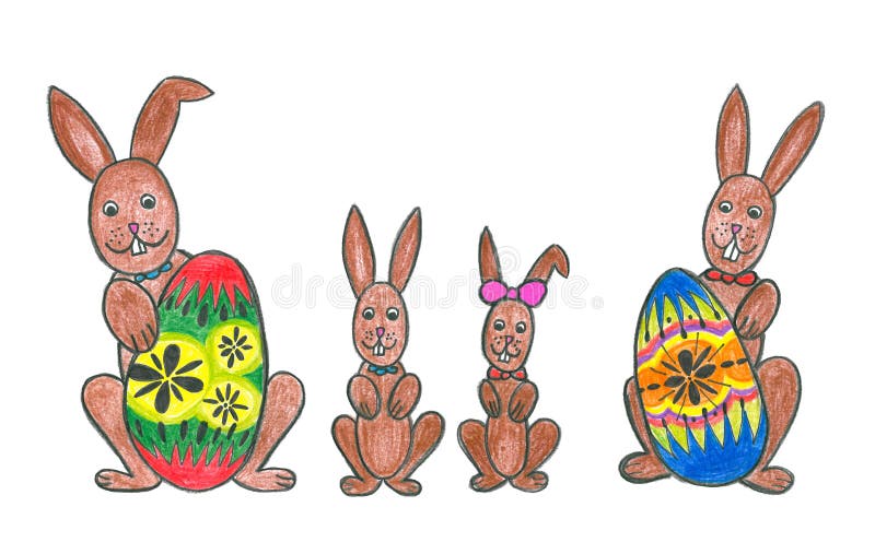 Família do coelho de Easter com ovos de easter ilustração royalty free Família do coelho de Easter com ovos de easter ilustração royalty free