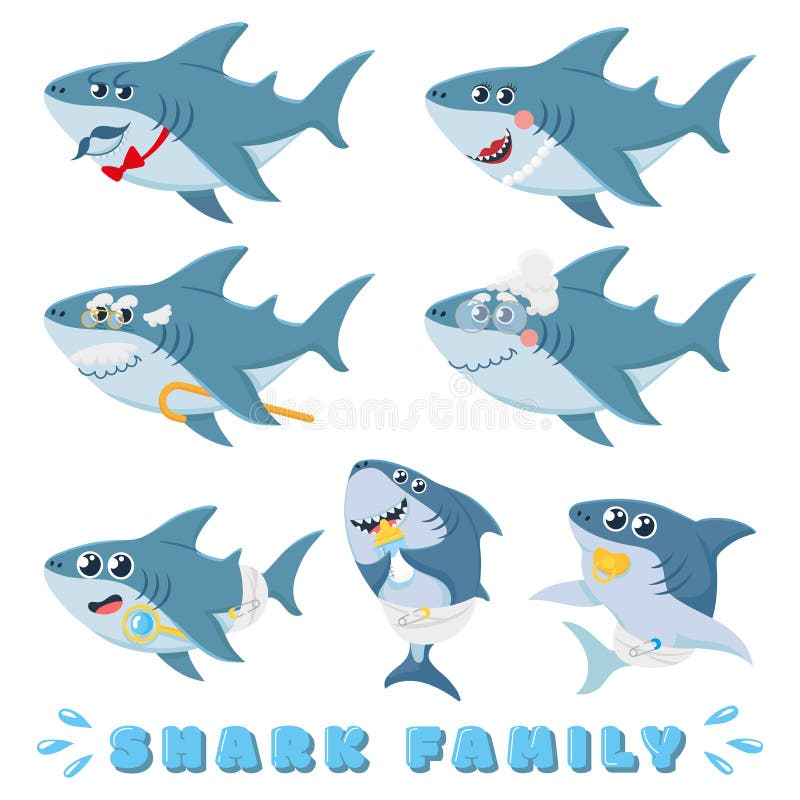 Família dos tubarões dos desenhos animados Tubarão recém-nascido do bebê, pai marinho cômico e ilustração alegre do vetor dos car ilustração do vetor Família dos tubarões dos desenhos animados Tubarão recém-nascido do bebê, pai marinho cômico e ilustração alegre do vetor dos car ilustração do vetor
