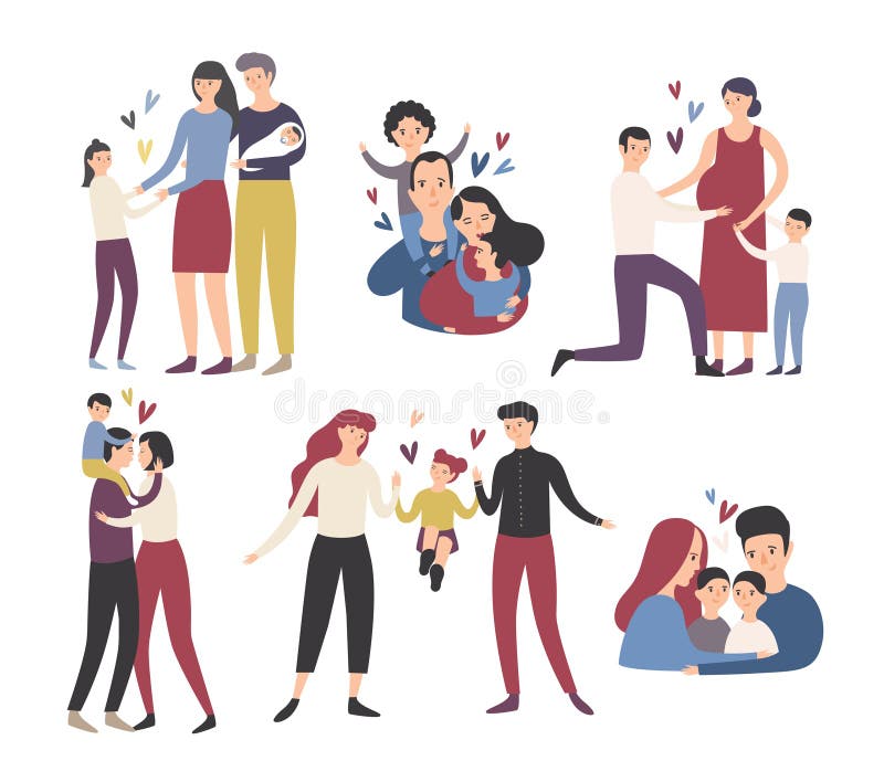 Família loving feliz Mãe, pai e crianças sorrindo, aperto, beijo e jogo Coleção de bonito e de engraçado ilustração stock Família loving feliz Mãe, pai e crianças sorrindo, aperto, beijo e jogo Coleção de bonito e de engraçado ilustração stock