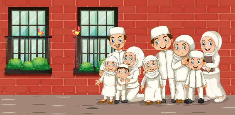 Família muçulmana no traje branco ilustração stock Família muçulmana no traje branco ilustração stock