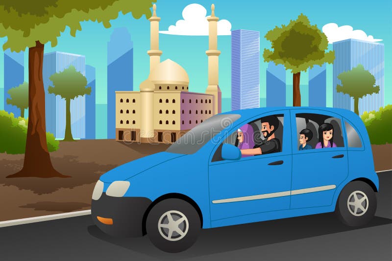 Família muçulmana que conduz em uma ilustração do carro ilustração royalty free Família muçulmana que conduz em uma ilustração do carro ilustração royalty free
