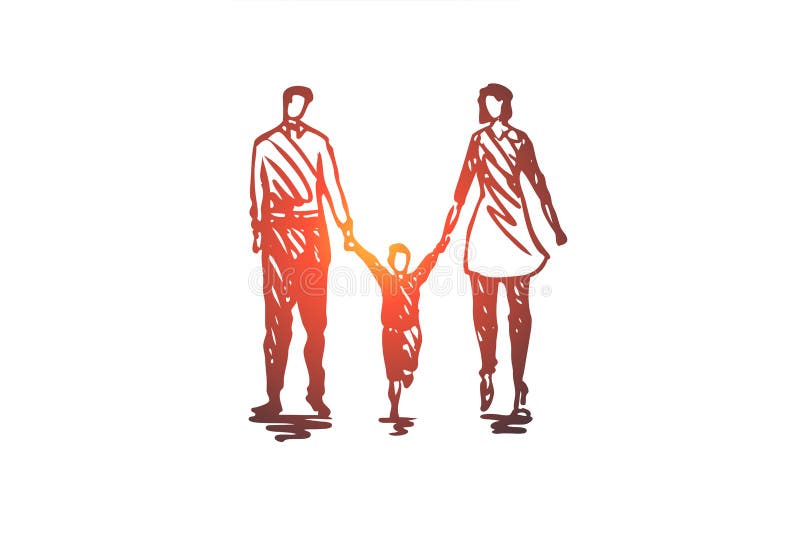 Família, pai, criança, mulher, conceito dos pares Vetor isolado tirado mão ilustração royalty free Família, pai, criança, mulher, conceito dos pares Vetor isolado tirado mão ilustração royalty free