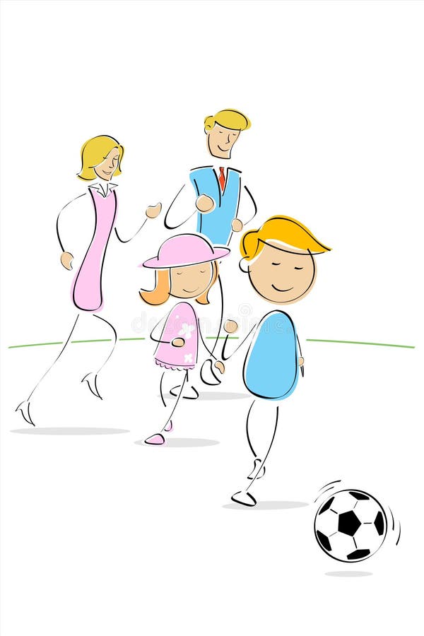 Família que joga o futebol ilustração stock Família que joga o futebol ilustração stock