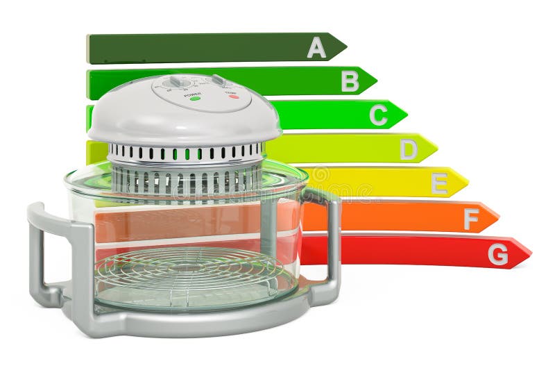 Fanassisted Oven with Energy Efficiency Chart, 3D Rendering Stock