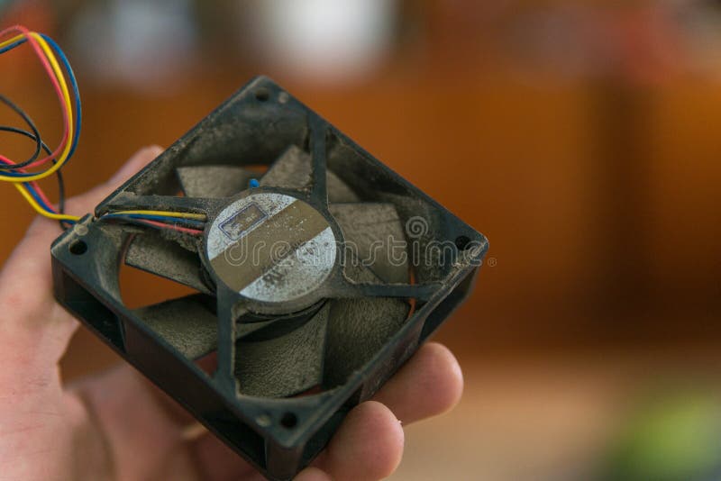 Fan Blades of Computer Processor Cooler. Closeup View Stock Photo