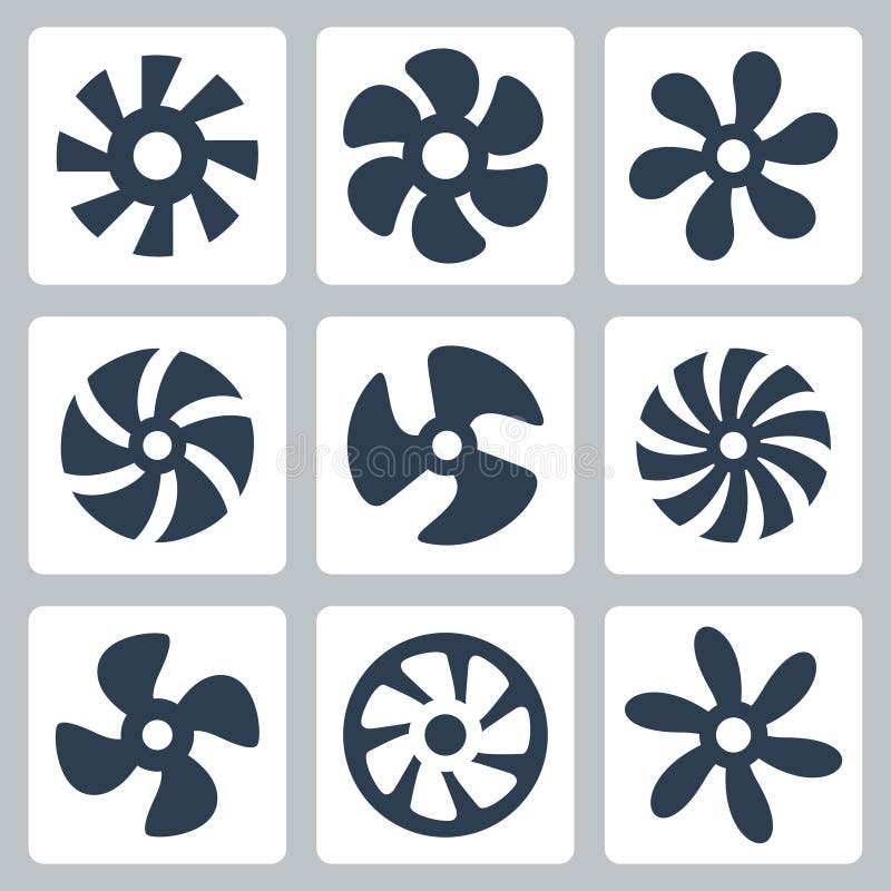 Fan propellers vector icons set. Airflow symbol vectors