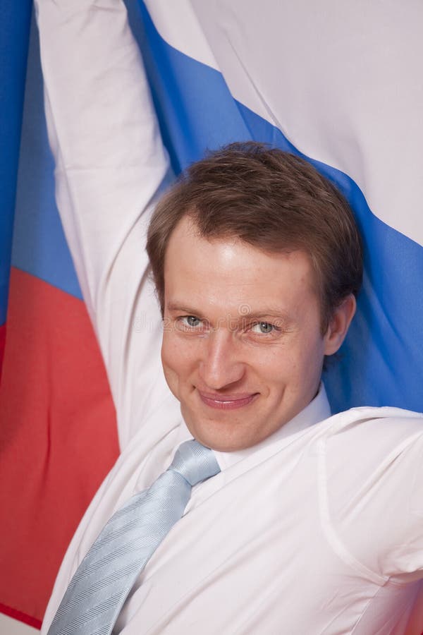 Fanatic man with russian flag