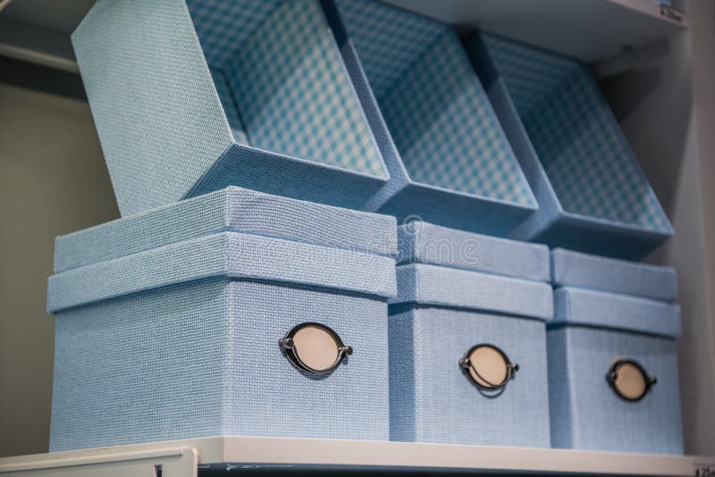 Fancy Blue Textile Gift Storage Box on a Shelf Stock Photo Image of