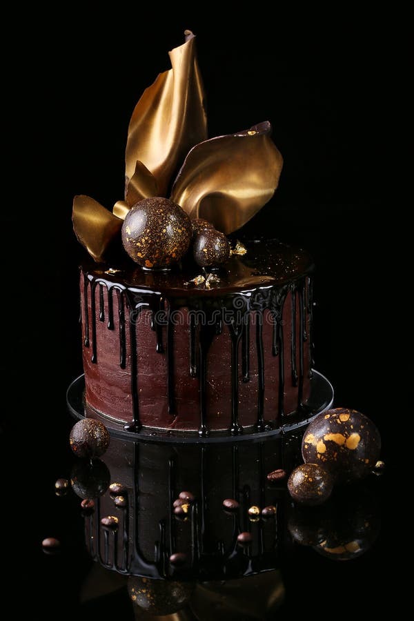 Fancy chocolate cake, , black background