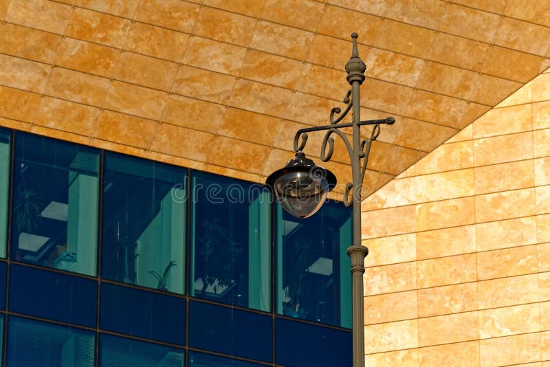 Fancy Lamp Post in Front of a Modern Building Stock Photo Image of