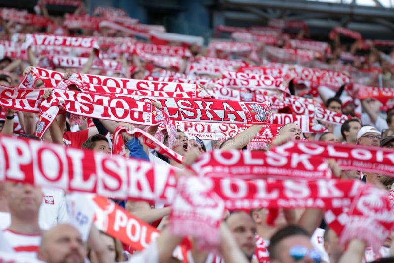 Fans för Inernational vänliga fotbolllek med scarves royaltyfria foton Fans för Inernational vänliga fotbolllek med scarves royaltyfria foton