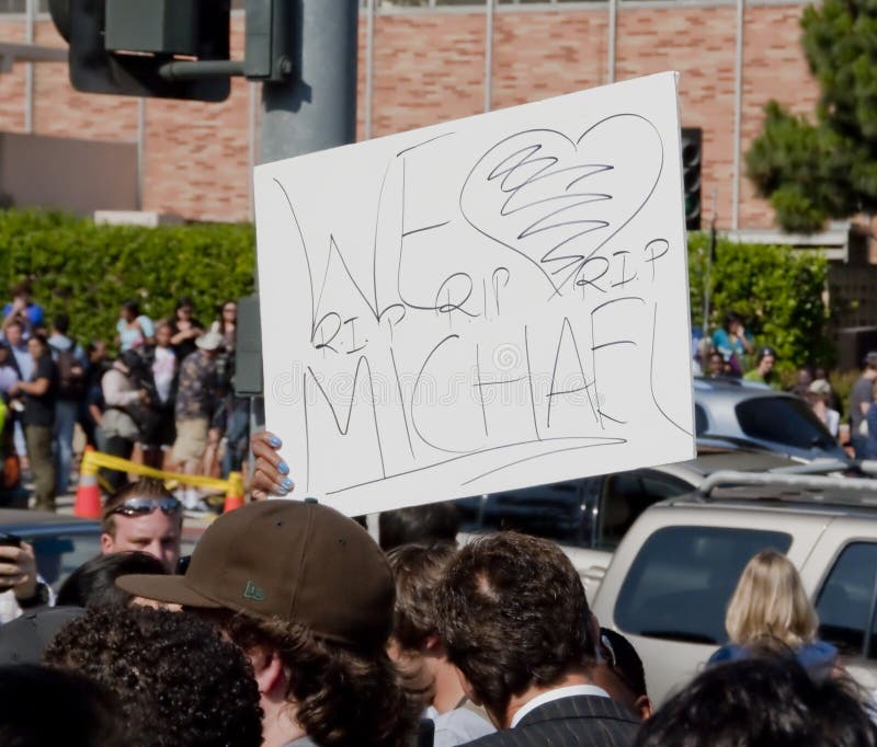 Fan holding sign in remembrance of Michael Jackson Westwood, where the King of Pop passed away. Fan holding sign in remembrance of Michael Jackson Westwood, where the King of Pop passed away.