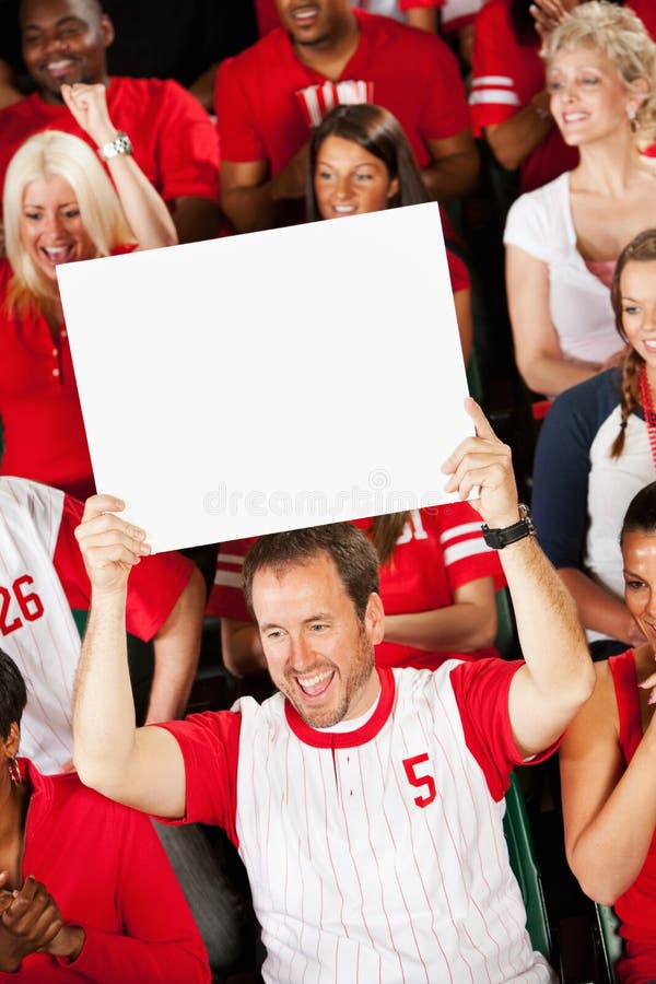Fans Team Fan Holds Up BlankZeichen Stockfoto Bild von betrieb
