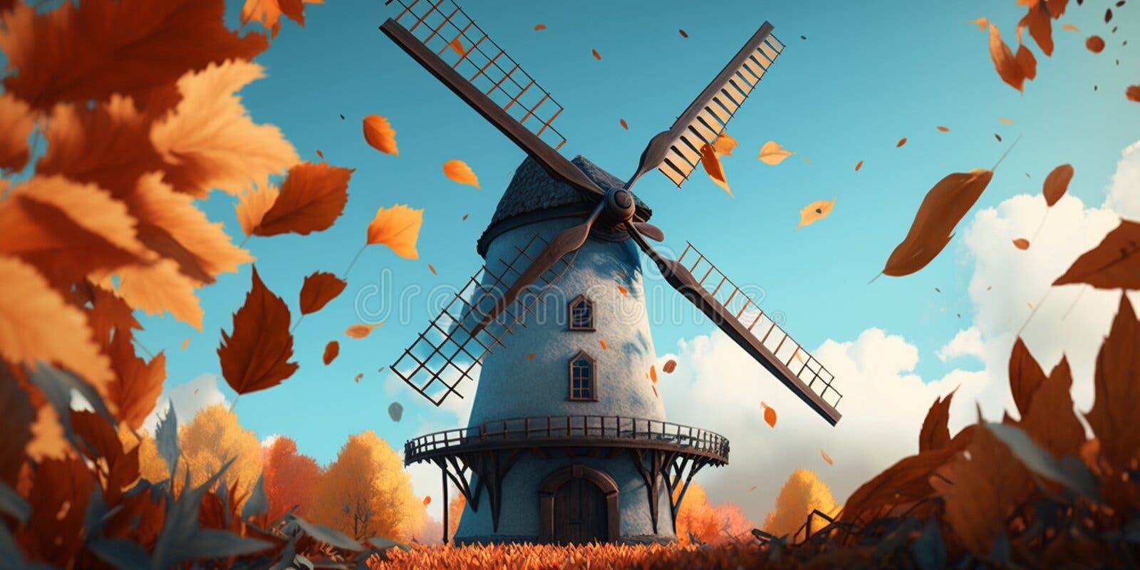 fantástico tradicional moinho de vento dentro outono ai gerado
