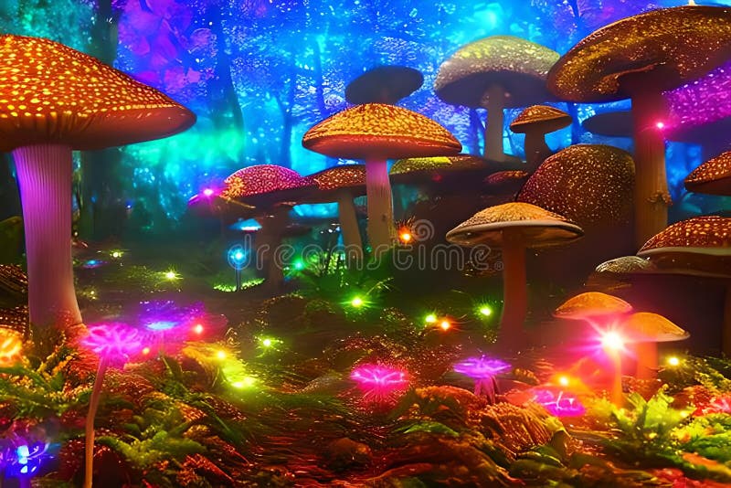 Fantaisie champignon en forêt magique illustration stock