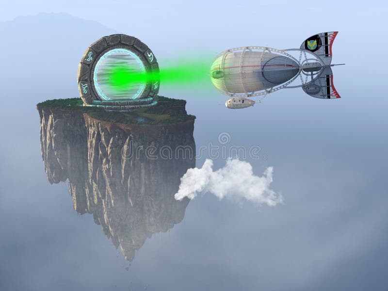 Fantasia Surreal Ficha científica Zeppelin, Paisagem imagem de stock royalty free Fantasia Surreal Ficha científica Zeppelin, Paisagem imagem de stock royalty free