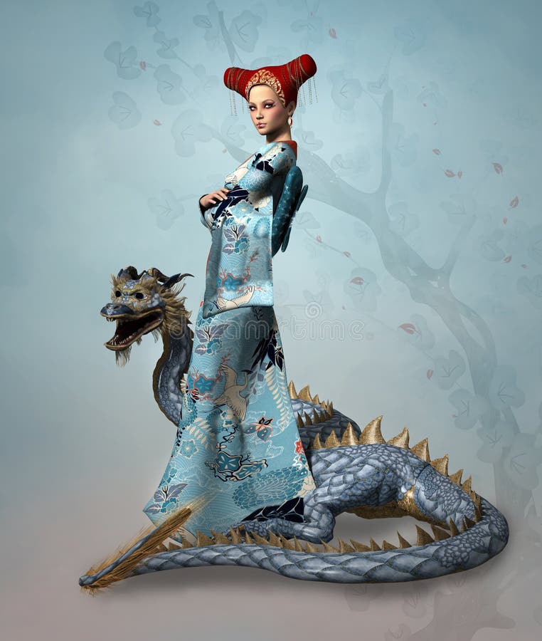 Portrait of a fantasy lady with dragon. Portrait of a fantasy lady with dragon