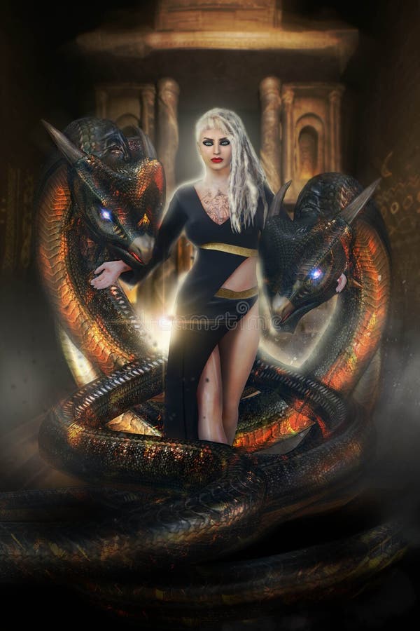 Fantasie portret caucasiaanse vrouw met slangen