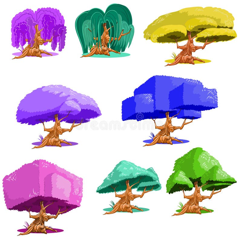 Fantasiebomen op witte achtergrond worden geplaatst die vector illustratie Fantasiebomen op witte achtergrond worden geplaatst die vector illustratie