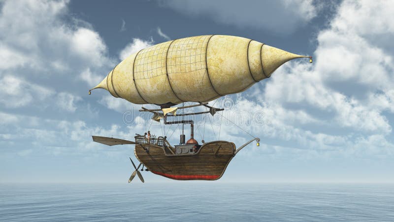 Fantasieluftschiff über dem Meer vektor abbildung