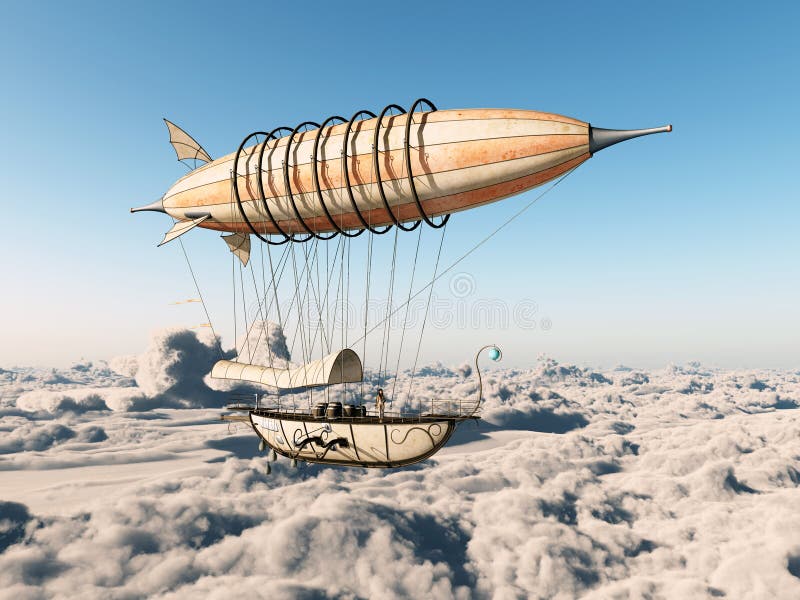 Fantasieluftschiff über den Wolken stock abbildung