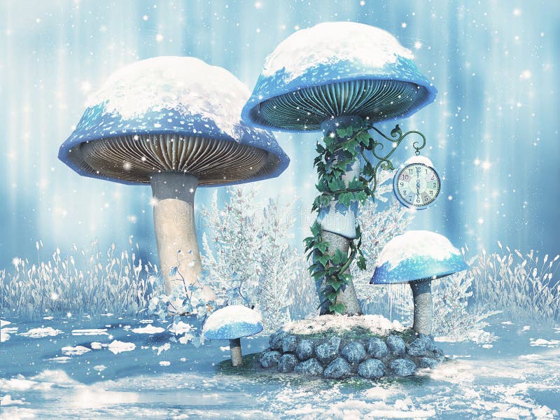 Fantasiepaddestoelen met sneeuw royalty-vrije illustratie Fantasiepaddestoelen met sneeuw royalty-vrije illustratie
