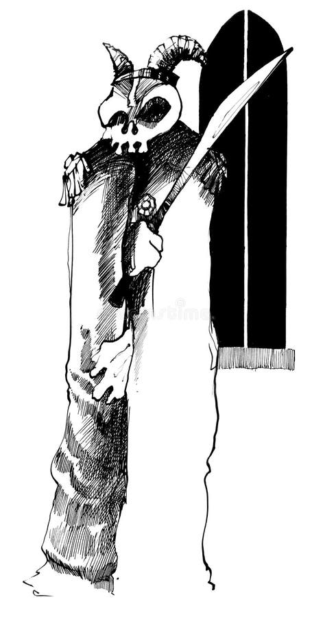 Fantasma com crânio e espada ilustração do vetor Fantasma com crânio e espada ilustração do vetor
