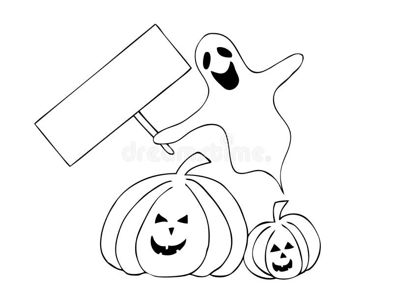 Halloween ghost and pumpkins with text space. Hand drawing vector illustration. Halloween ghost and pumpkins with text space. Hand drawing vector illustration.
