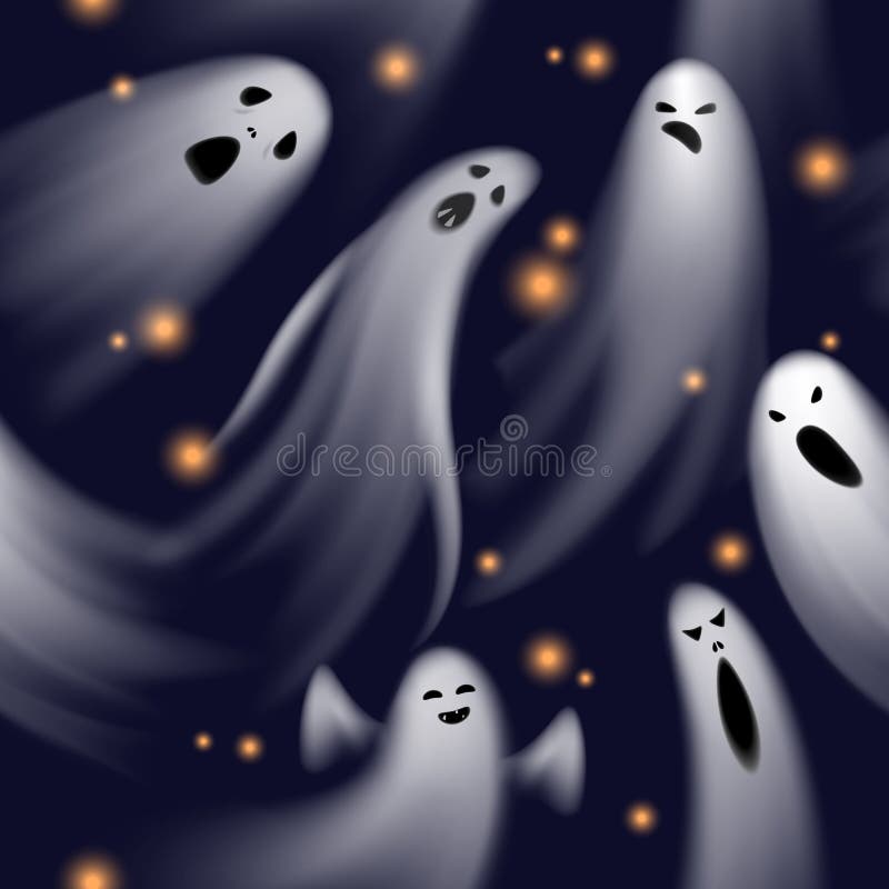 Fundo assustador de halloween com fantasmas voadores no banner de fantasmas  assustadores de fundo preto vetor conjunto fantasma realista