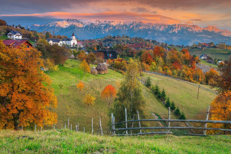 Autumn alpine rural landscape near Brasov, Magura, Transylvania, Romania, Europe