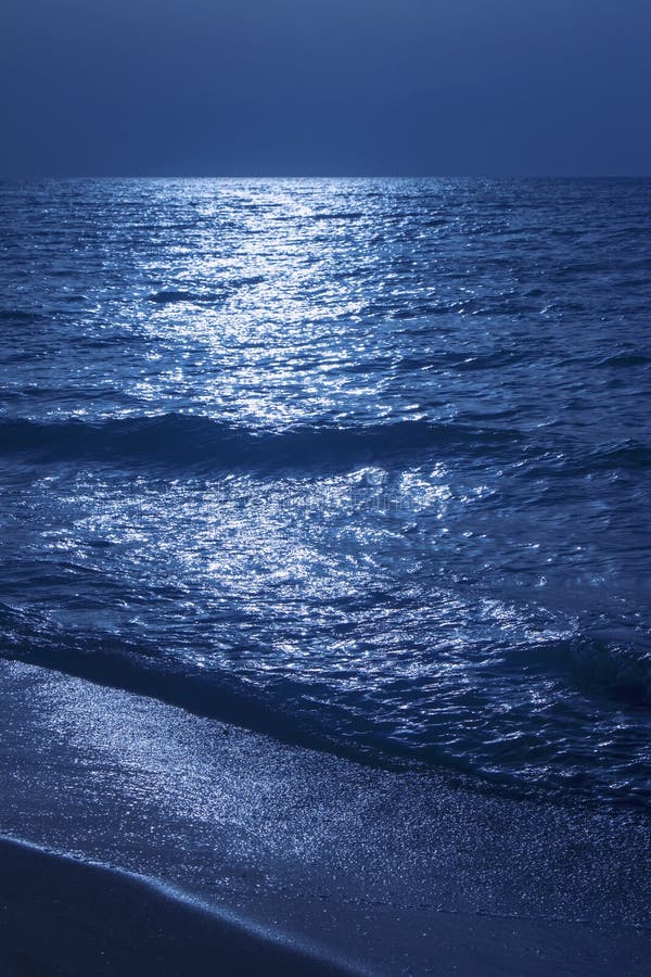 Fantastic Blue Sea Background. Mediterranean Sea at Night. Moon Stock Photo Image of moonlight