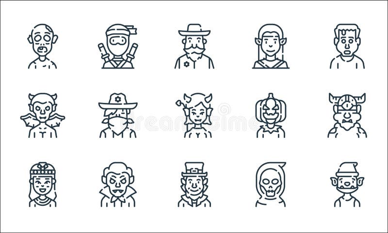 Fantastic characters line icons. linear set. quality vector line set such as goblin, leprechaun, cleopatra, reaper, vampire, devil vector illustration