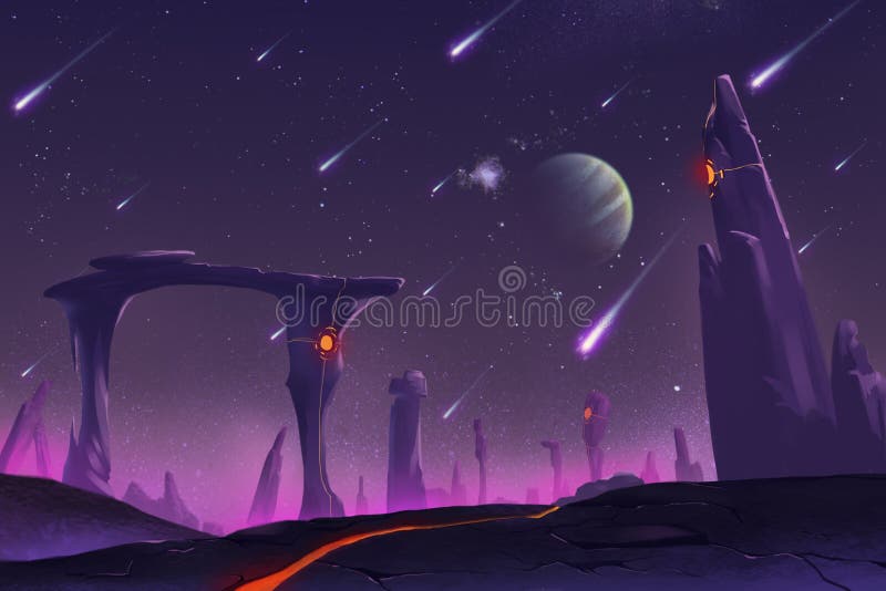 Fantastic and Exotic Allen Planets Environment: Stone Pillars stock illustration Fantastic and Exotic Allen Planets Environment: Stone Pillars stock illustration