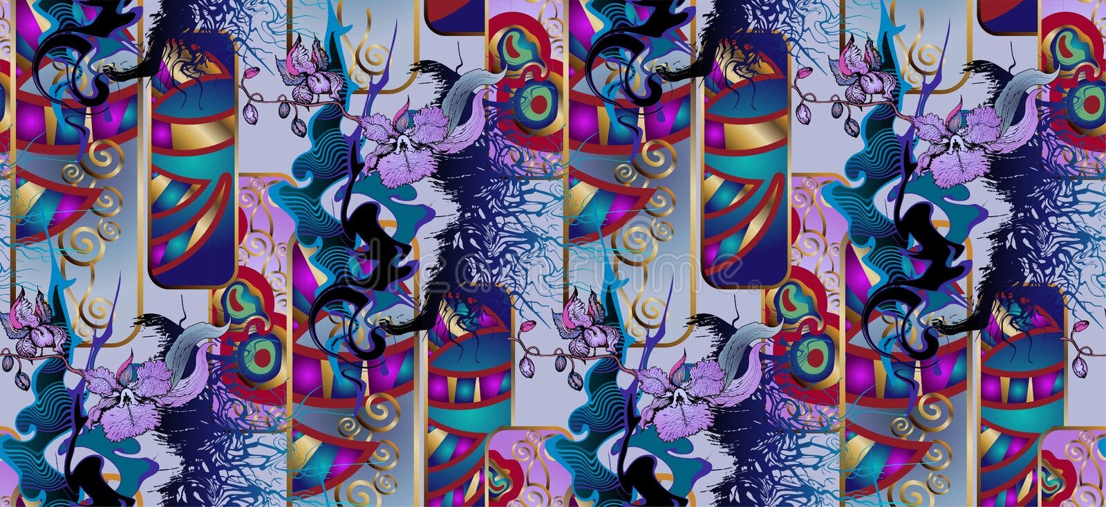 Fantastic flowers and decorative elements in the style of Klimt. Seamless pattern. Suitable for fabric, mural, wrapping paper, dig royalty free stock photography Fantastic flowers and decorative elements in the style of Klimt. Seamless pattern. Suitable for fabric, mural, wrapping paper, dig royalty free stock photography