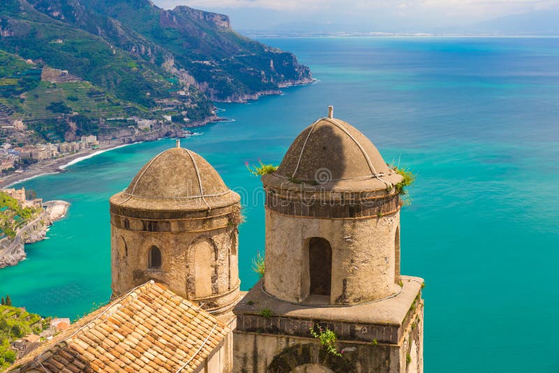 Fantastic view from Villa Rufolo, Ravello town, Amalfi coast, Campania region, Italy. Fantastic view from medieval Villa Rufolo, Ravello town, Amalfi coast stock photo Fantastic view from Villa Rufolo, Ravello town, Amalfi coast, Campania region, Italy. Fantastic view from medieval Villa Rufolo, Ravello town, Amalfi coast stock photo