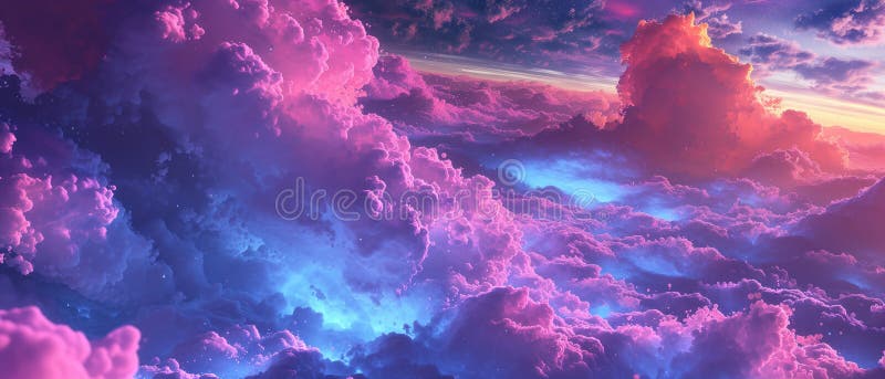 A Fantastical Cloudscape with Majestic Cumulus Clouds Infused with Pink ...