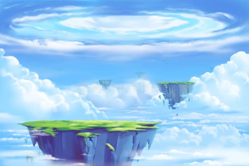 Fantastisch en Exotisch Allen Planets Environment: Het Drijvende Eiland in het Wolkenoverzees stock illustratie Fantastisch en Exotisch Allen Planets Environment: Het Drijvende Eiland in het Wolkenoverzees stock illustratie